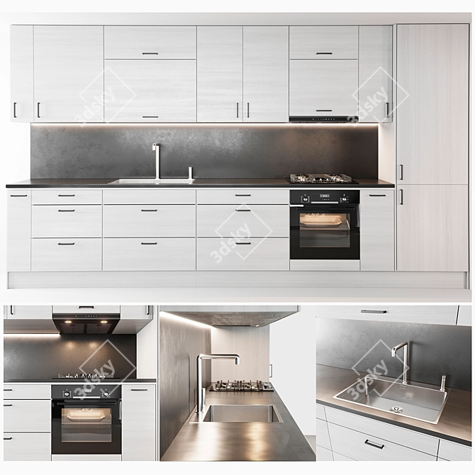 Modern Nora Kitchen - Complete with Bosch Oven & Hood, Blanco Sink 3D model image 1