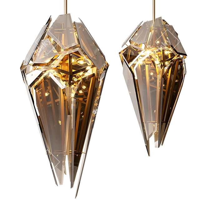 Satin Gold Smoke Glass Chandelier 3D model image 1