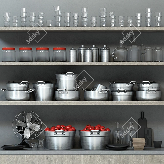 Industrial Style Kitchen Decor Set 3D model image 1