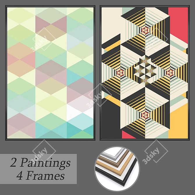 Versatile Set of Wall Paintings with Multiple Frame Options 3D model image 1