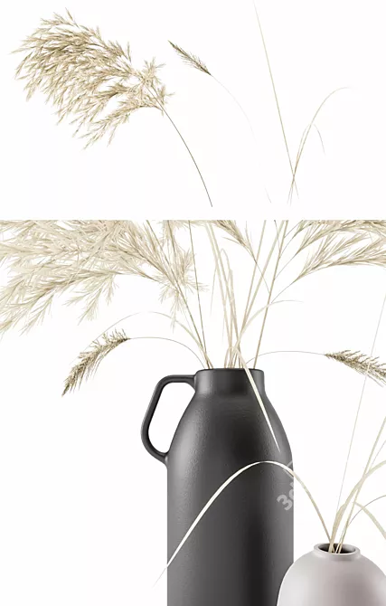 Elegant Vases Set with Pampas Grass 3D model image 2