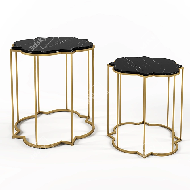 Moroccan Chic Gold & Marble Side Tables 3D model image 1