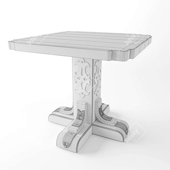 Solid Oak Square Table with Metal Accents 3D model image 2