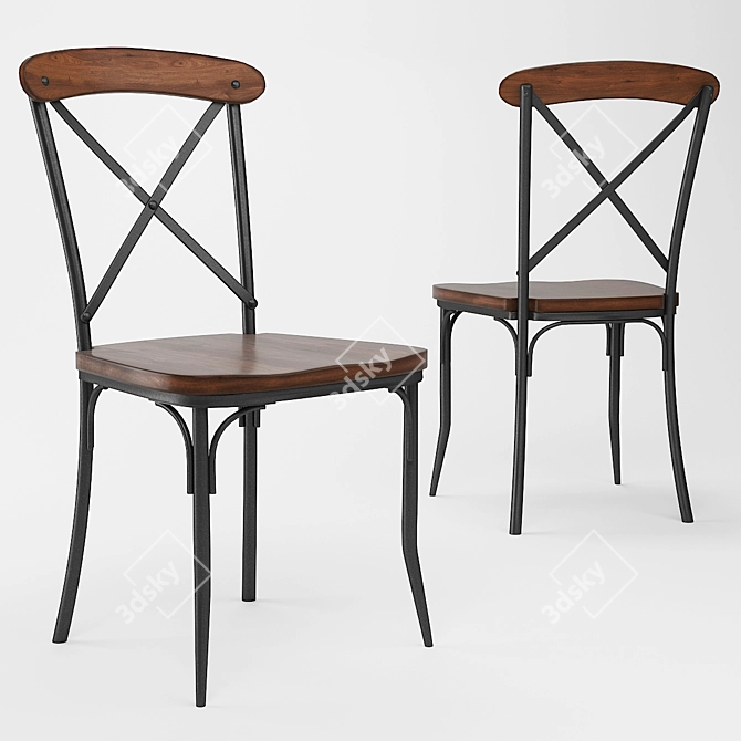 Modern Rustic Cross Back Dining Chair 3D model image 1