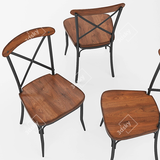Modern Rustic Cross Back Dining Chair 3D model image 2