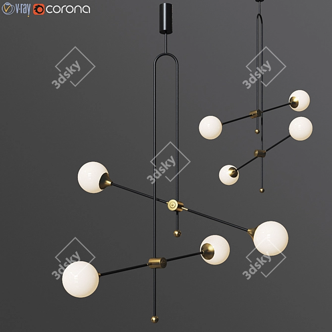 Brass Glass Chandelier: Modern, Minimalist Pendant Lamp 3D model image 1