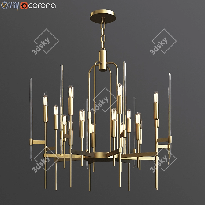 Sleek Brass and Glass Bari Chandelier 3D model image 1