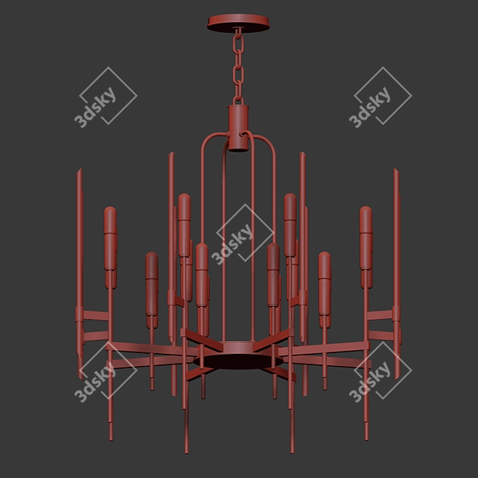 Sleek Brass and Glass Bari Chandelier 3D model image 2