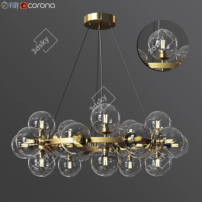 Dallas Brass Glass Pendant Lamp 3D model image 1