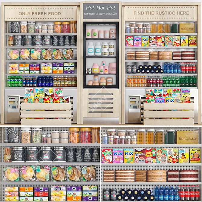 Supermarket Grocery Showcase: Food, Drinks, Snacks 3D model image 1