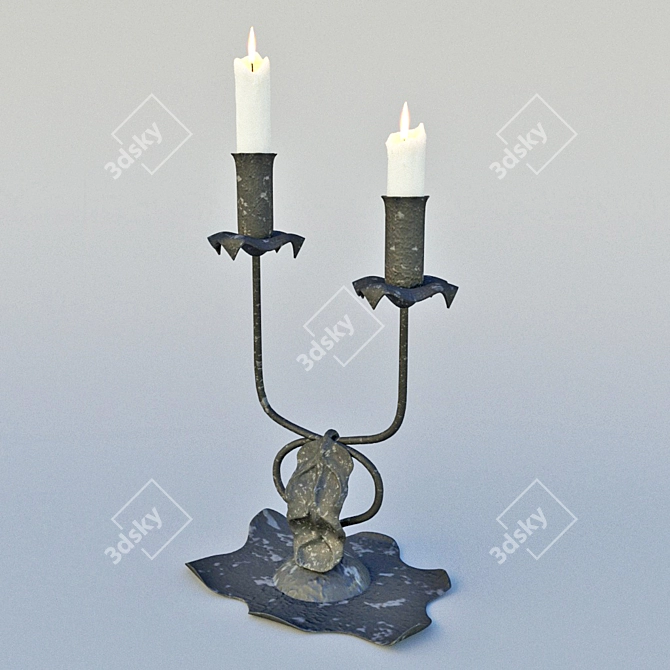 Elegant Double-Candle Wrought Iron Holder 3D model image 1