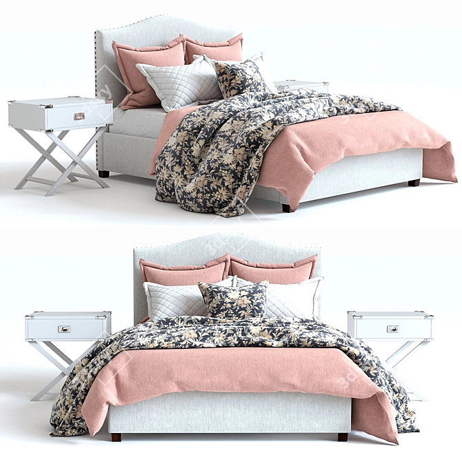 Elegant Pink Raleigh Bed: High-Detail 3D Set 3D model image 1