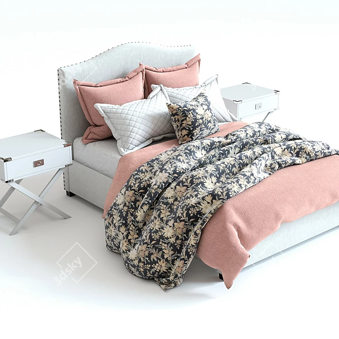 Elegant Pink Raleigh Bed: High-Detail 3D Set 3D model image 2