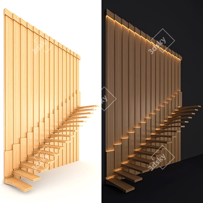 Wooden Stair with Illumination  Elegant and Bright 3D model image 1