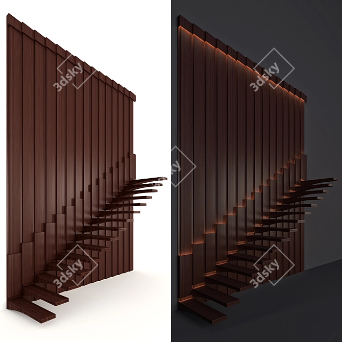 Wooden Stair with Illumination  Elegant and Bright 3D model image 2