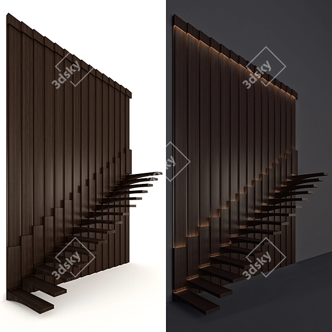 Wooden Stair with Illumination  Elegant and Bright 3D model image 3