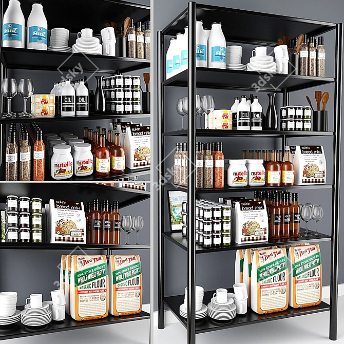 Versatile Kitchen Set: Bottles, Cups, Plates, Rack, Spices & More 3D model image 1