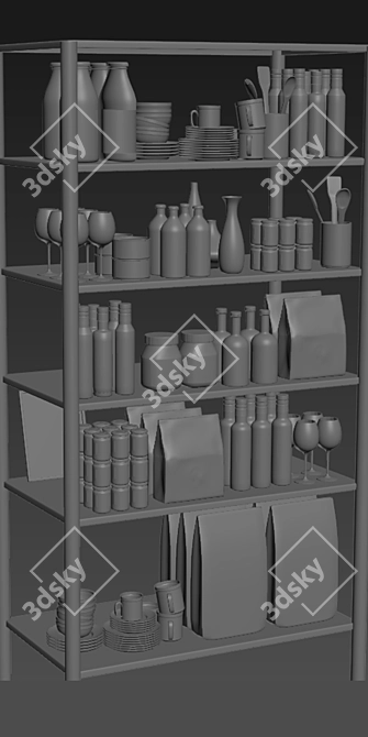 Versatile Kitchen Set: Bottles, Cups, Plates, Rack, Spices & More 3D model image 2