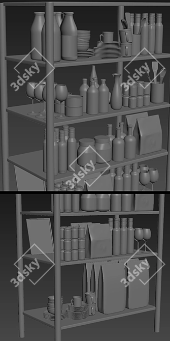 Versatile Kitchen Set: Bottles, Cups, Plates, Rack, Spices & More 3D model image 3