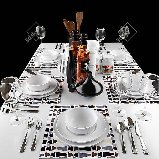 Smoothly Detailed Tableware Set 3D model image 1