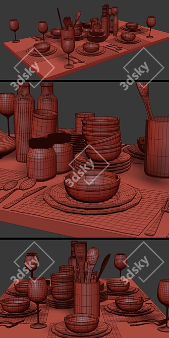 Smoothly Detailed Tableware Set 3D model image 3