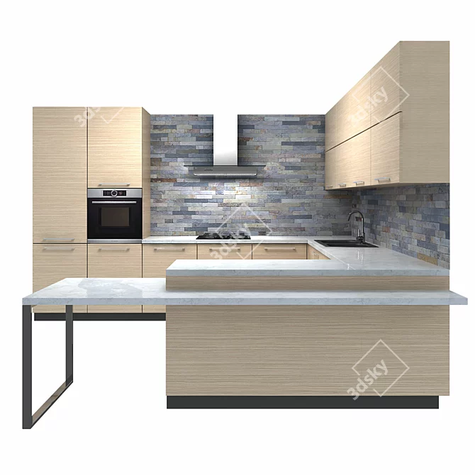 Stylish Kitchen Furniture Set 3D model image 1