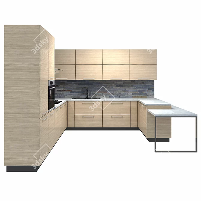 Stylish Kitchen Furniture Set 3D model image 2