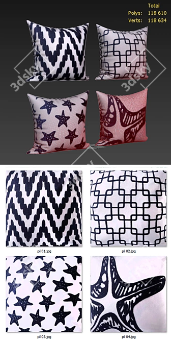 Set of 4 Decorative Pillows | Phantoscope Collection 3D model image 2