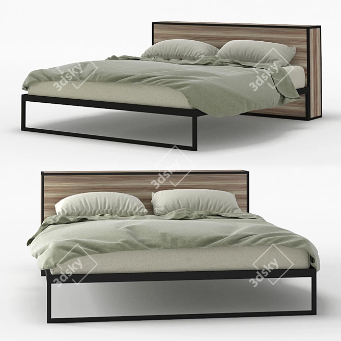 Modern Dark Oak Slim Bed 3D model image 1