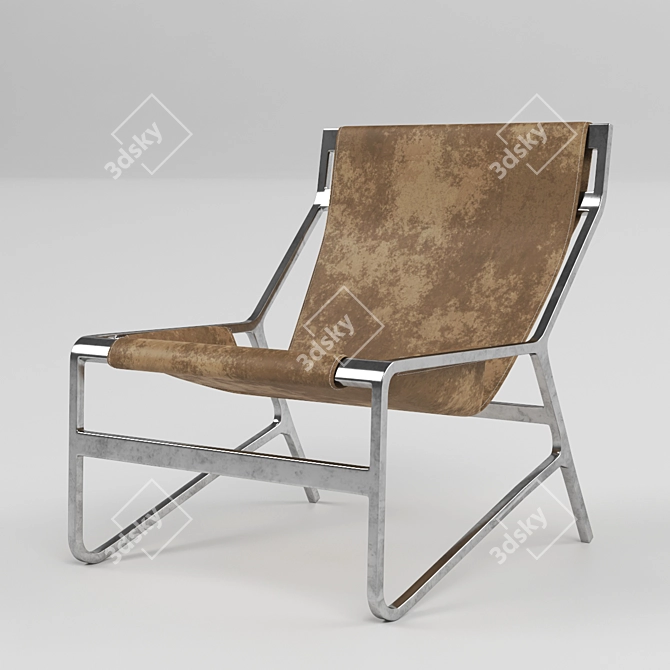 Sleek Steel Brown Leather Chair 3D model image 1