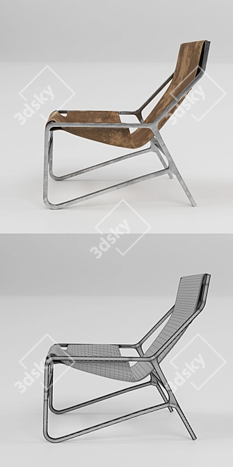 Sleek Steel Brown Leather Chair 3D model image 2