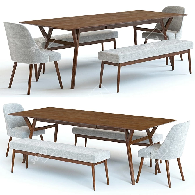 West Elm Mid Century Table Set 3D model image 1