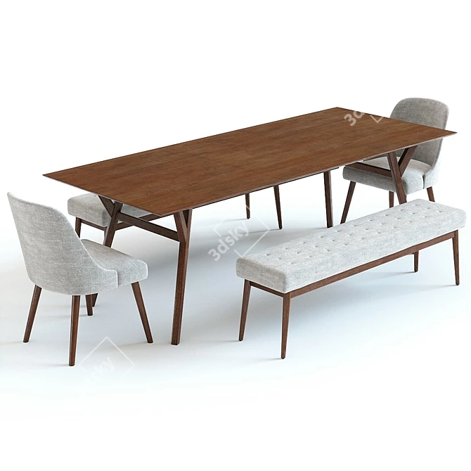 West Elm Mid Century Table Set 3D model image 2