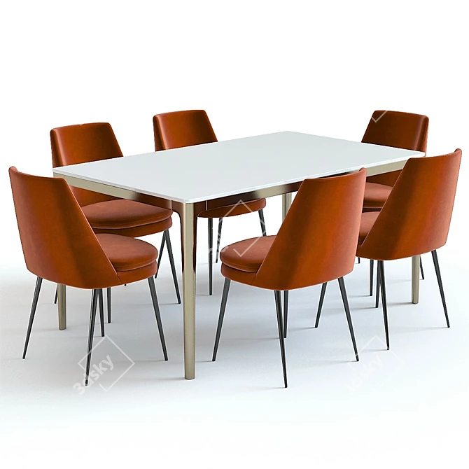 Sleek West Elm Canto Dining Set 3D model image 1