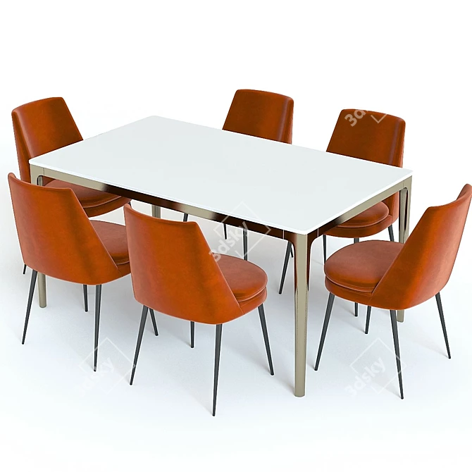 Sleek West Elm Canto Dining Set 3D model image 2