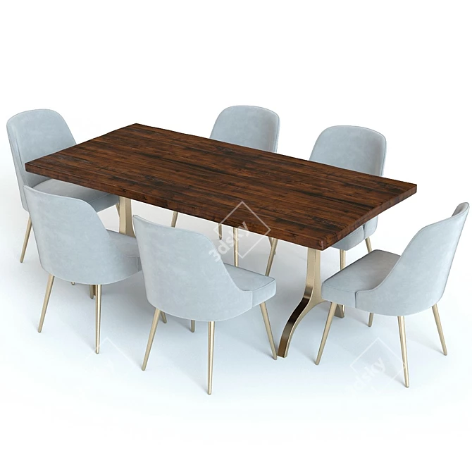 West Elm Cast Trestle Table Set 3D model image 1