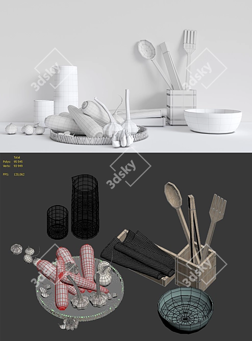 Scandinavian Kitchen Decor Set 3D model image 3