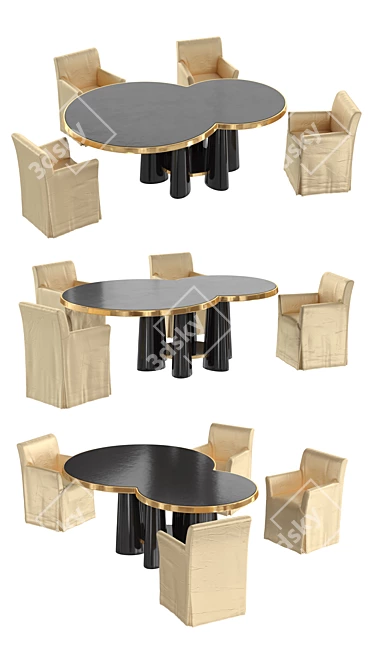 Modern Central Table & Chair Set 3D model image 2