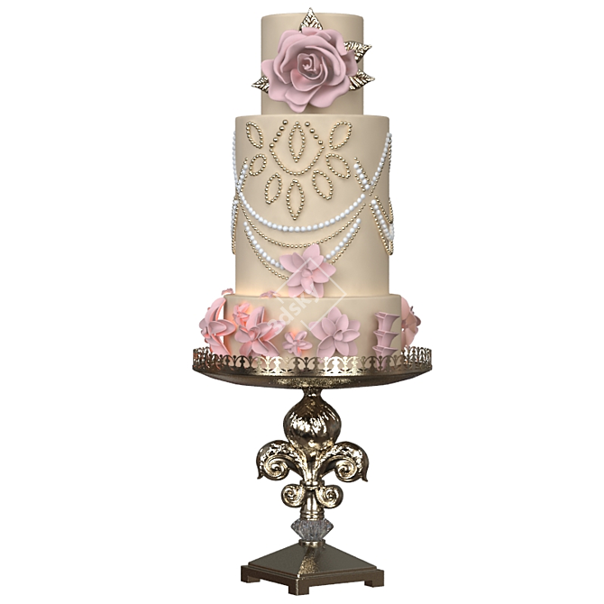 Elegant Bliss Wedding Cake 3D model image 1