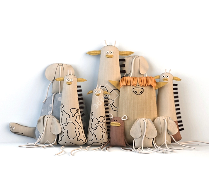 Adorable Textile Animal Toys 3D model image 1