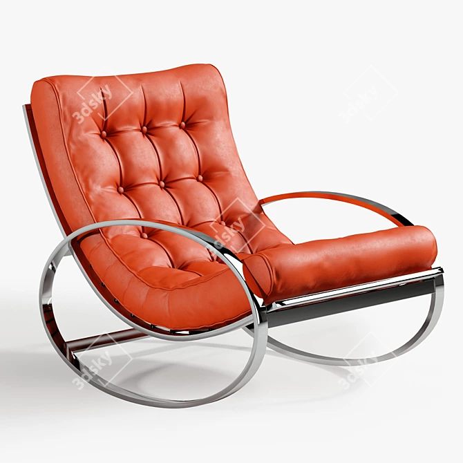 Modern Chrome & Leather Rocking Chair 3D model image 1