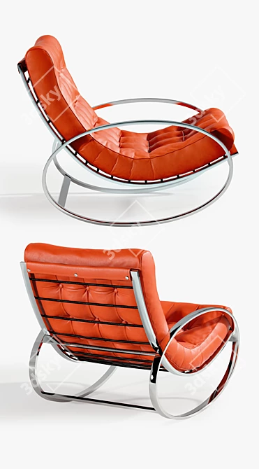 Modern Chrome & Leather Rocking Chair 3D model image 2