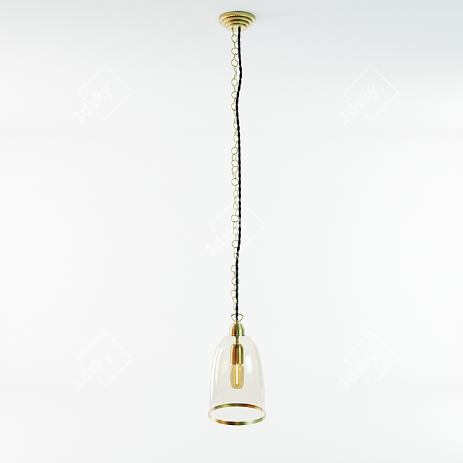 Vintage Brass and Glass Pendant 3D model image 1