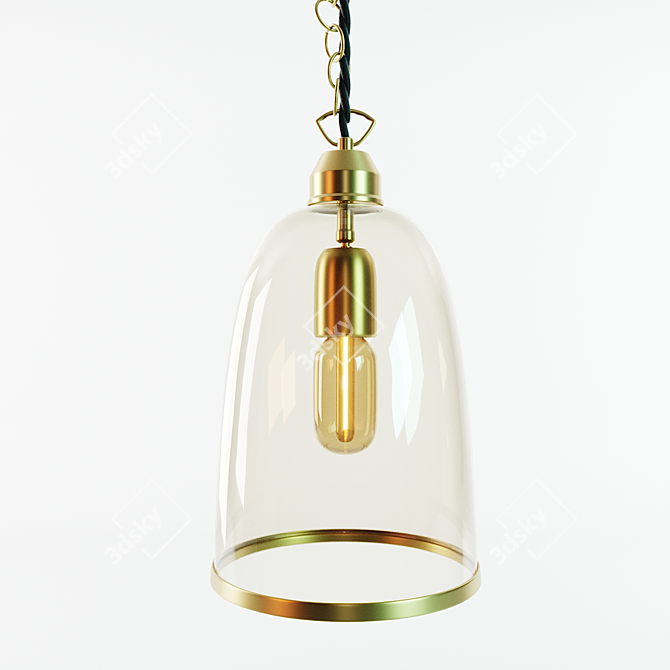 Vintage Brass and Glass Pendant 3D model image 2