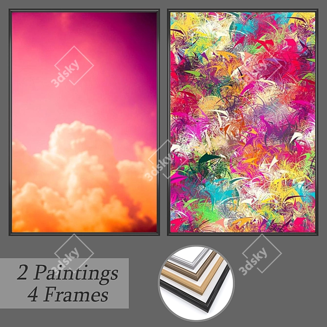 Elegant Wall Paintings Set 3D model image 1