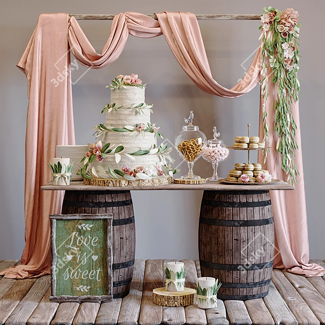 Rustic Sweet Table for Wedding 3D model image 1