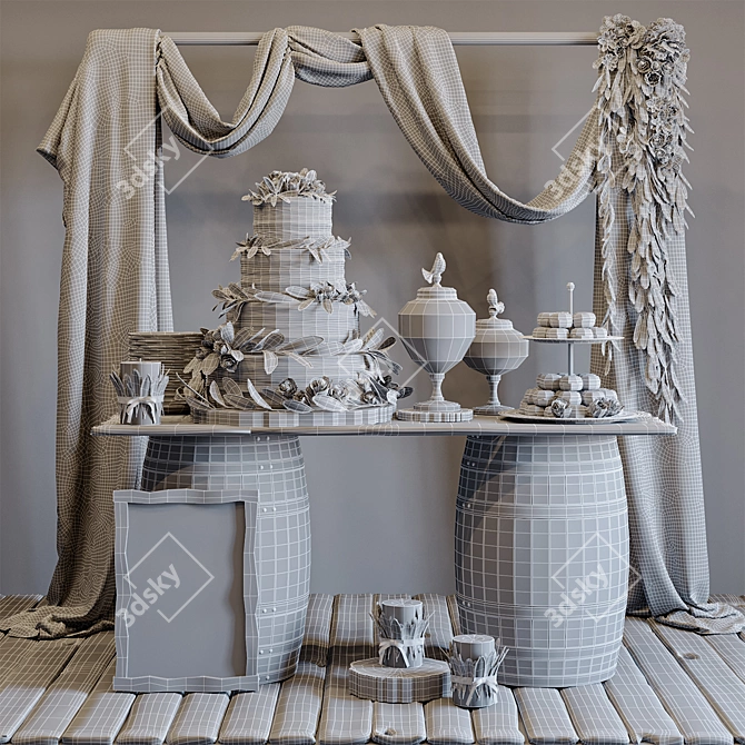 Rustic Sweet Table for Wedding 3D model image 3