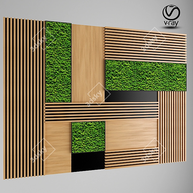 Wood and Moss Wall Panel 3D model image 1