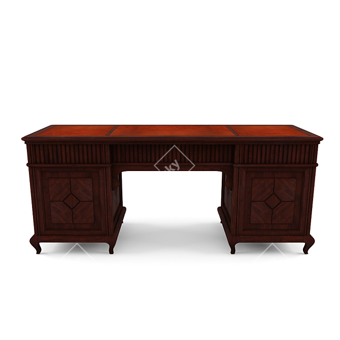 Handcrafted Leather-Inlay Solid Wood Desk 3D model image 2