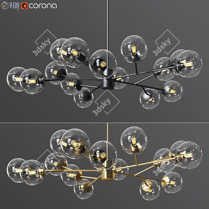 Orion 15 Light Gold & Black Pendant 3D model image 1